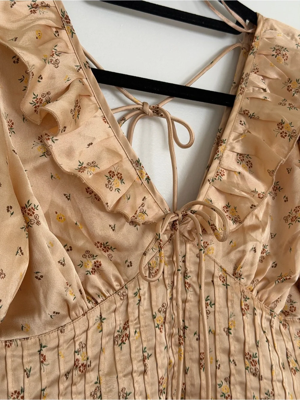 Free People Floral Milkmaid Peasant Top Satin Puff Sleeve - Size XS